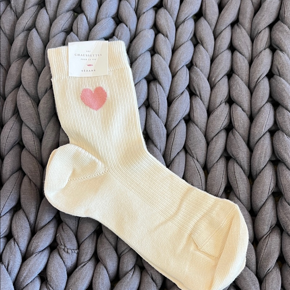 NWT Sezane Cream Heart Socks